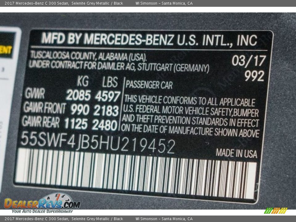 2017 Mercedes-Benz C 300 Sedan Selenite Grey Metallic / Black Photo #6