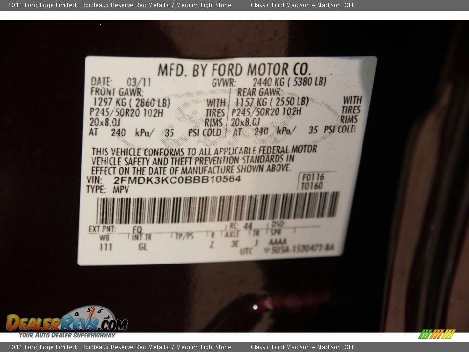 2011 Ford Edge Limited Bordeaux Reserve Red Metallic / Medium Light Stone Photo #19