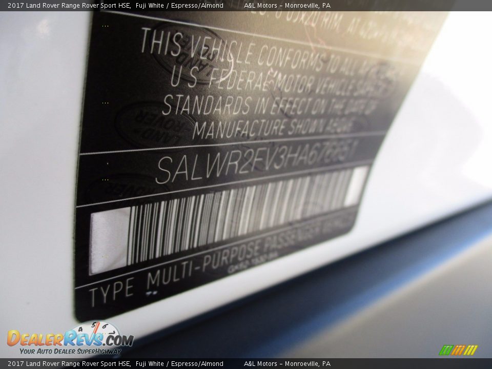 2017 Land Rover Range Rover Sport HSE Fuji White / Espresso/Almond Photo #19
