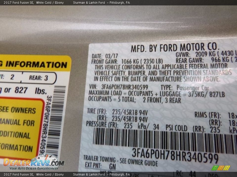 2017 Ford Fusion SE White Gold / Ebony Photo #11