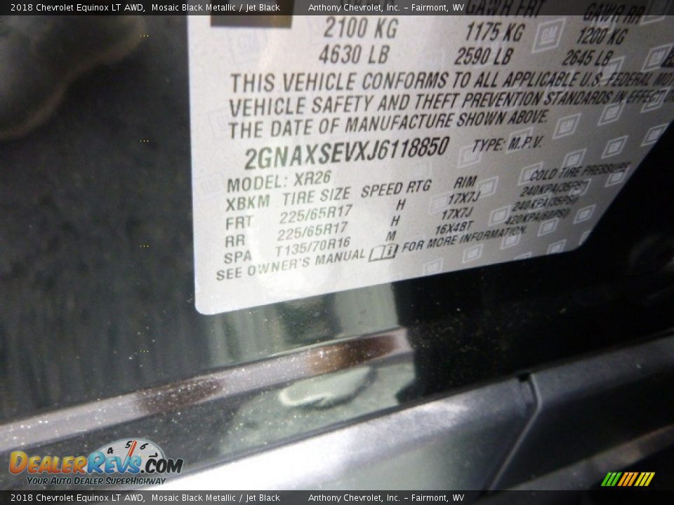 2018 Chevrolet Equinox LT AWD Mosaic Black Metallic / Jet Black Photo #15