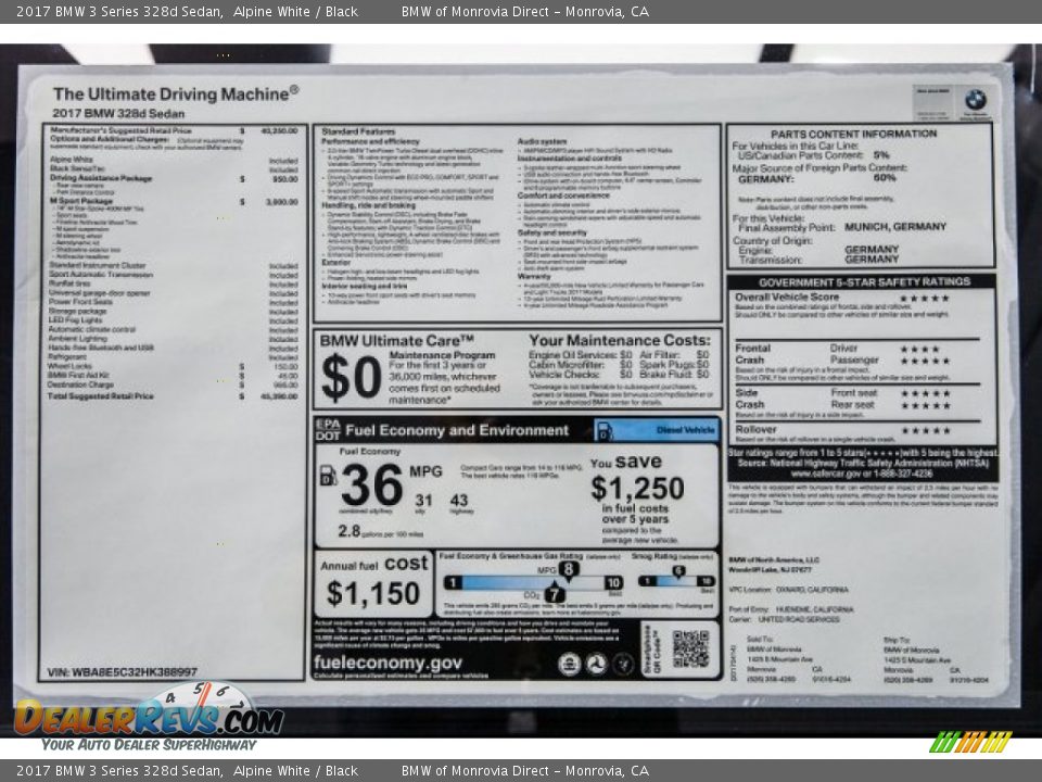 2017 BMW 3 Series 328d Sedan Window Sticker Photo #10