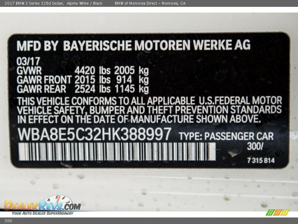 BMW Color Code 300 Alpine White