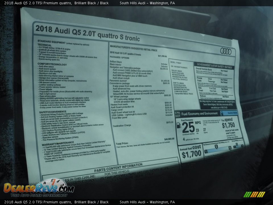 2018 Audi Q5 2.0 TFSI Premium quattro Window Sticker Photo #9