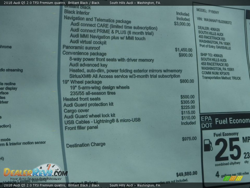 2018 Audi Q5 2.0 TFSI Premium quattro Window Sticker Photo #10