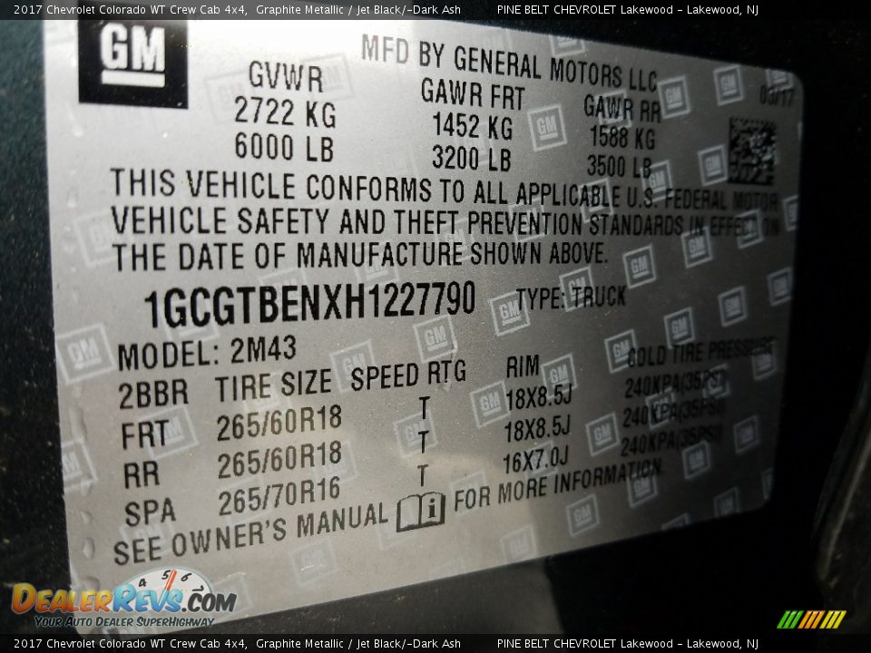 2017 Chevrolet Colorado WT Crew Cab 4x4 Graphite Metallic / Jet Black/­Dark Ash Photo #7