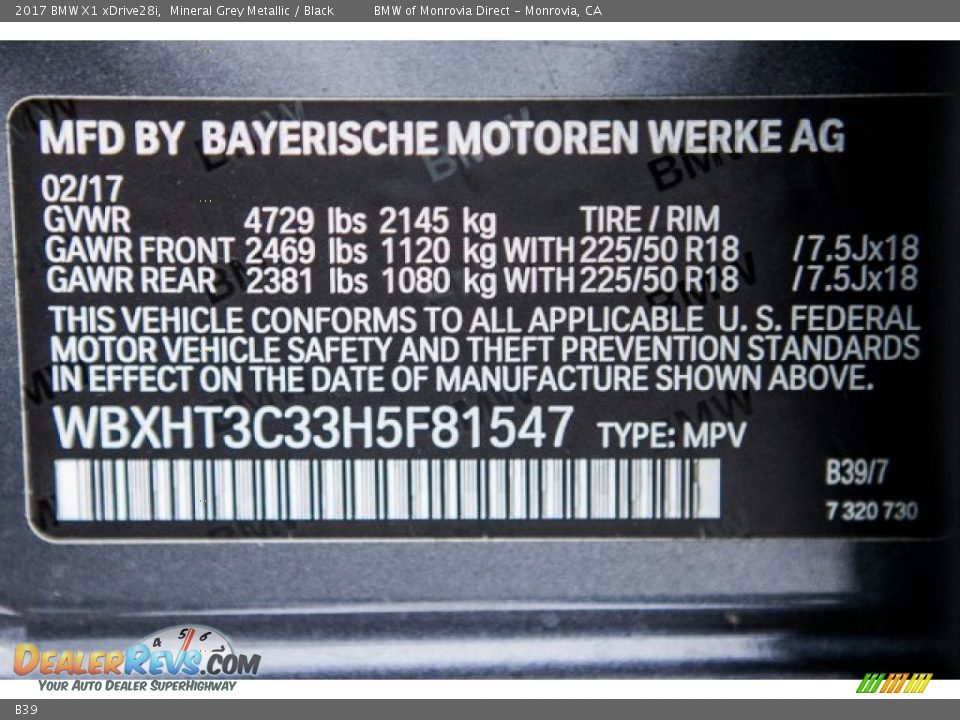 BMW Color Code B39 Mineral Grey Metallic