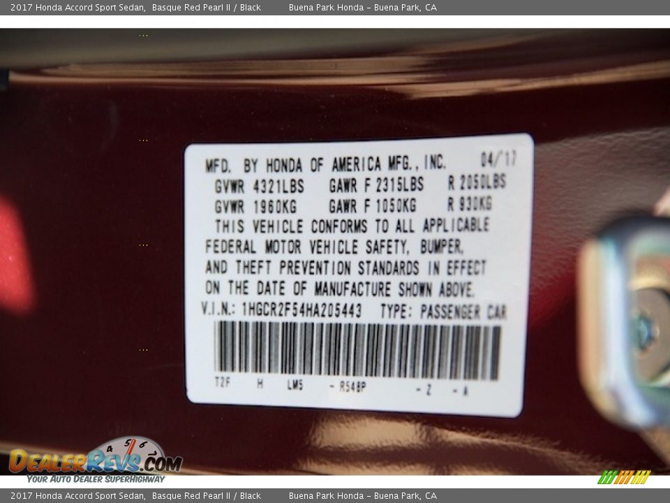 2017 Honda Accord Sport Sedan Basque Red Pearl II / Black Photo #16
