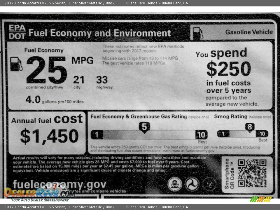 2017 Honda Accord EX-L V6 Sedan Lunar Silver Metallic / Black Photo #20