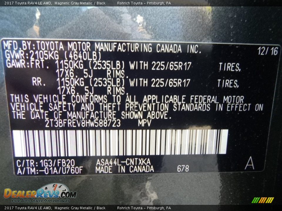 2017 Toyota RAV4 LE AWD Magnetic Gray Metallic / Black Photo #10