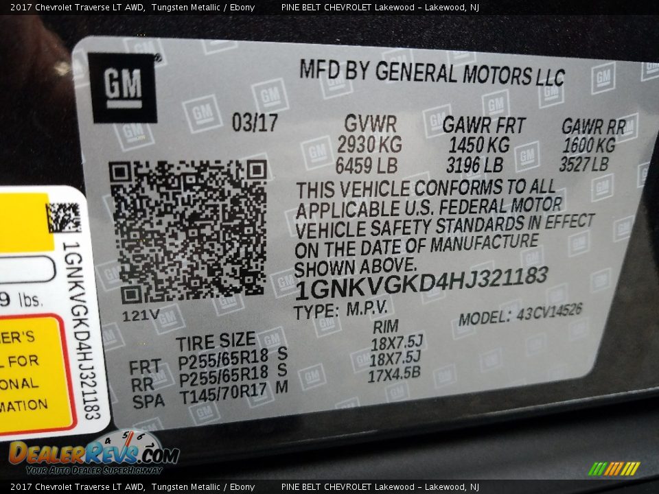 2017 Chevrolet Traverse LT AWD Tungsten Metallic / Ebony Photo #7