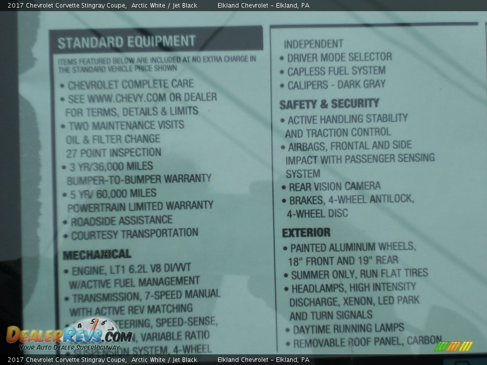 2017 Chevrolet Corvette Stingray Coupe Arctic White / Jet Black Photo #11