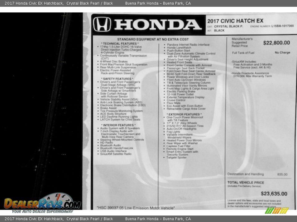 2017 Honda Civic EX Hatchback Crystal Black Pearl / Black Photo #18