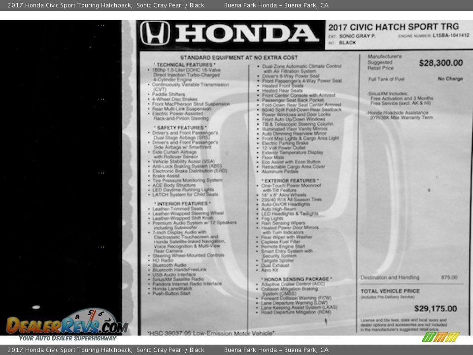 2017 Honda Civic Sport Touring Hatchback Sonic Gray Pearl / Black Photo #18