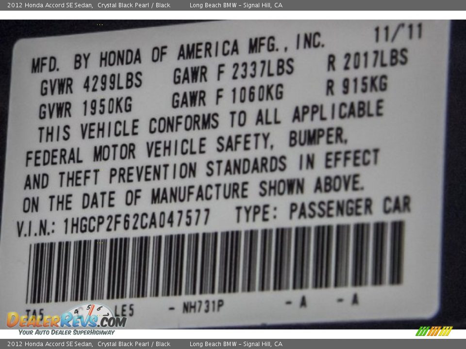 2012 Honda Accord SE Sedan Crystal Black Pearl / Black Photo #32