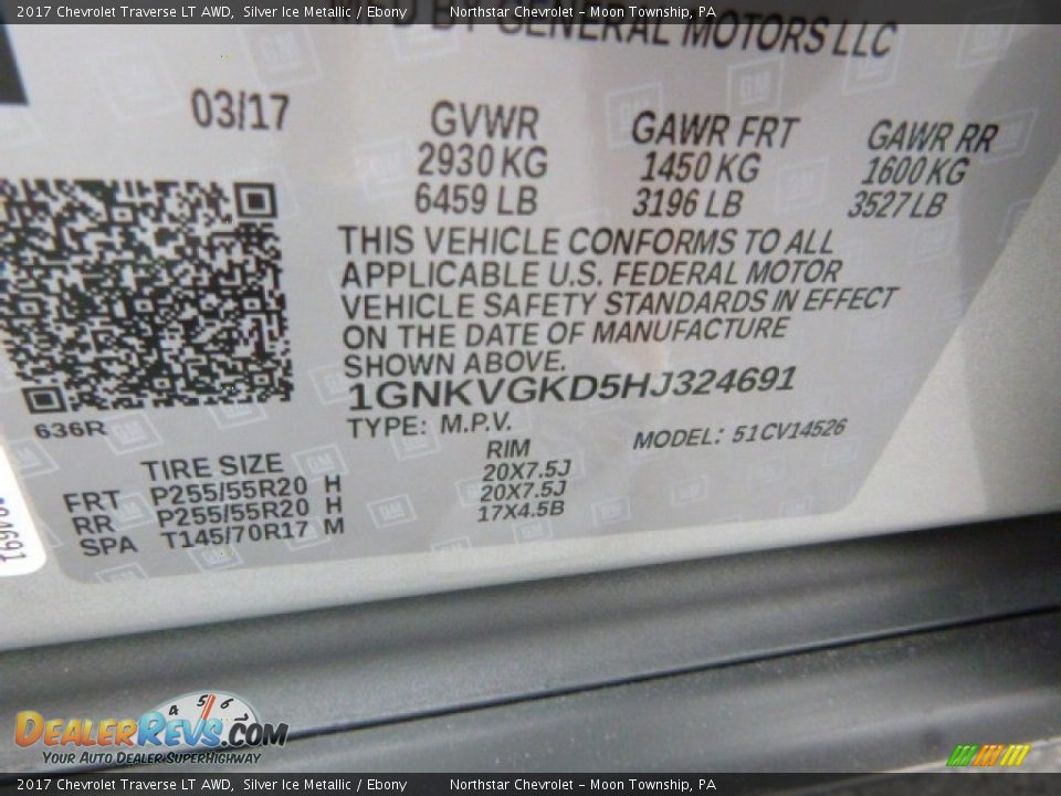 2017 Chevrolet Traverse LT AWD Silver Ice Metallic / Ebony Photo #17