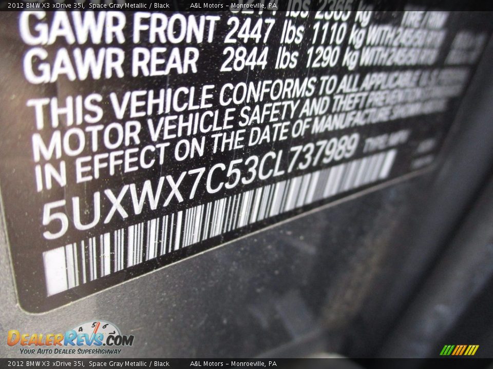 2012 BMW X3 xDrive 35i Space Gray Metallic / Black Photo #19