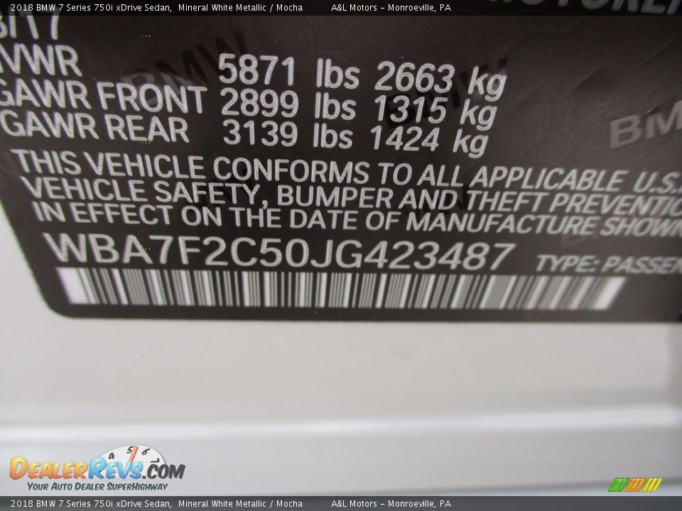 2018 BMW 7 Series 750i xDrive Sedan Mineral White Metallic / Mocha Photo #19