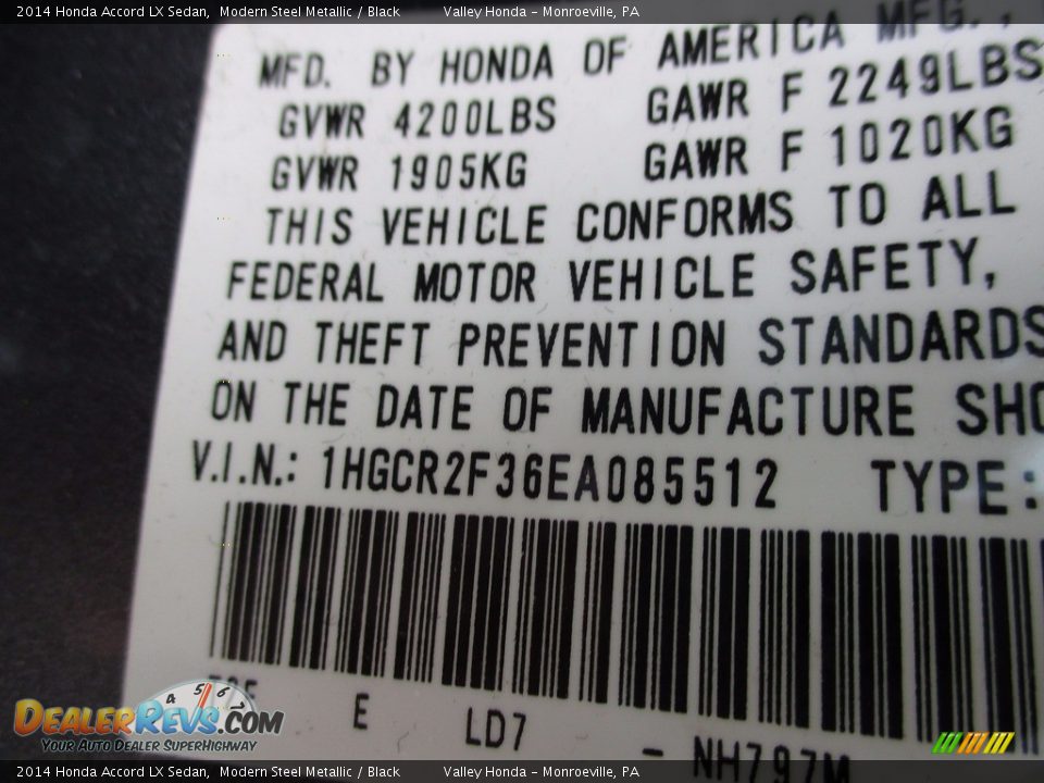 2014 Honda Accord LX Sedan Modern Steel Metallic / Black Photo #19