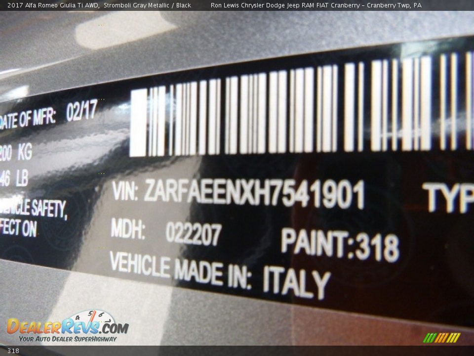 Alfa Romeo Color Code 318 Stromboli Gray Metallic