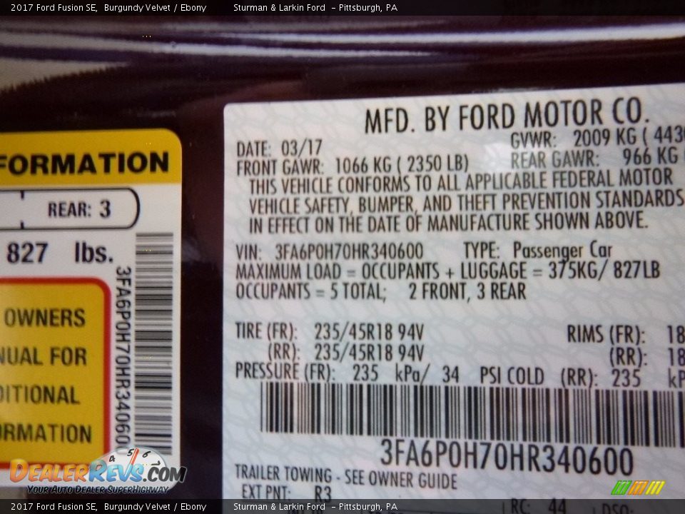 2017 Ford Fusion SE Burgundy Velvet / Ebony Photo #11