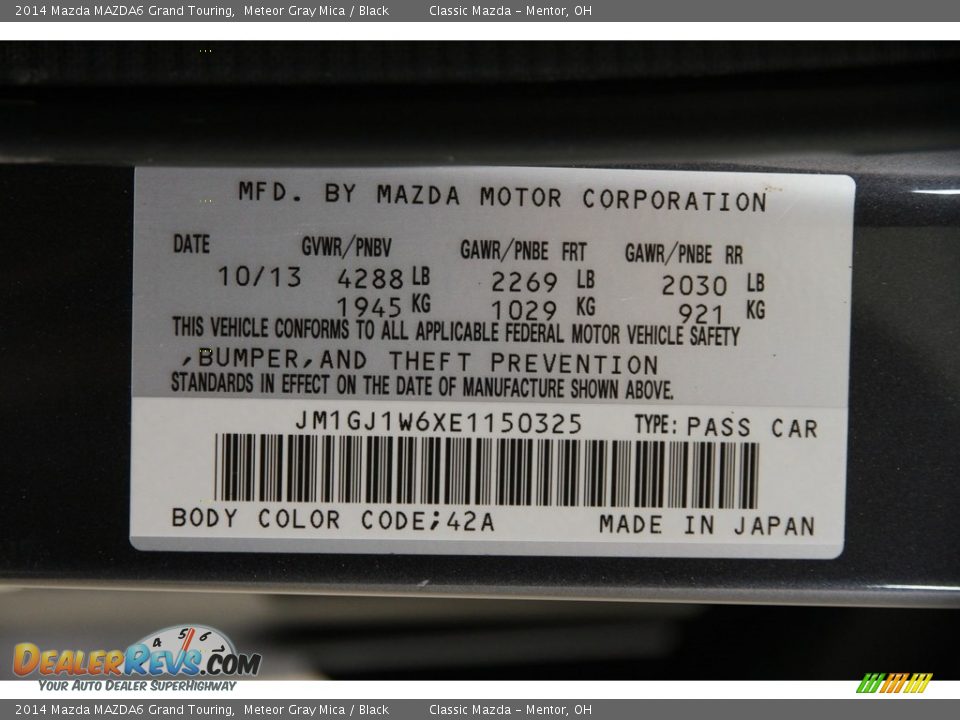 2014 Mazda MAZDA6 Grand Touring Meteor Gray Mica / Black Photo #20