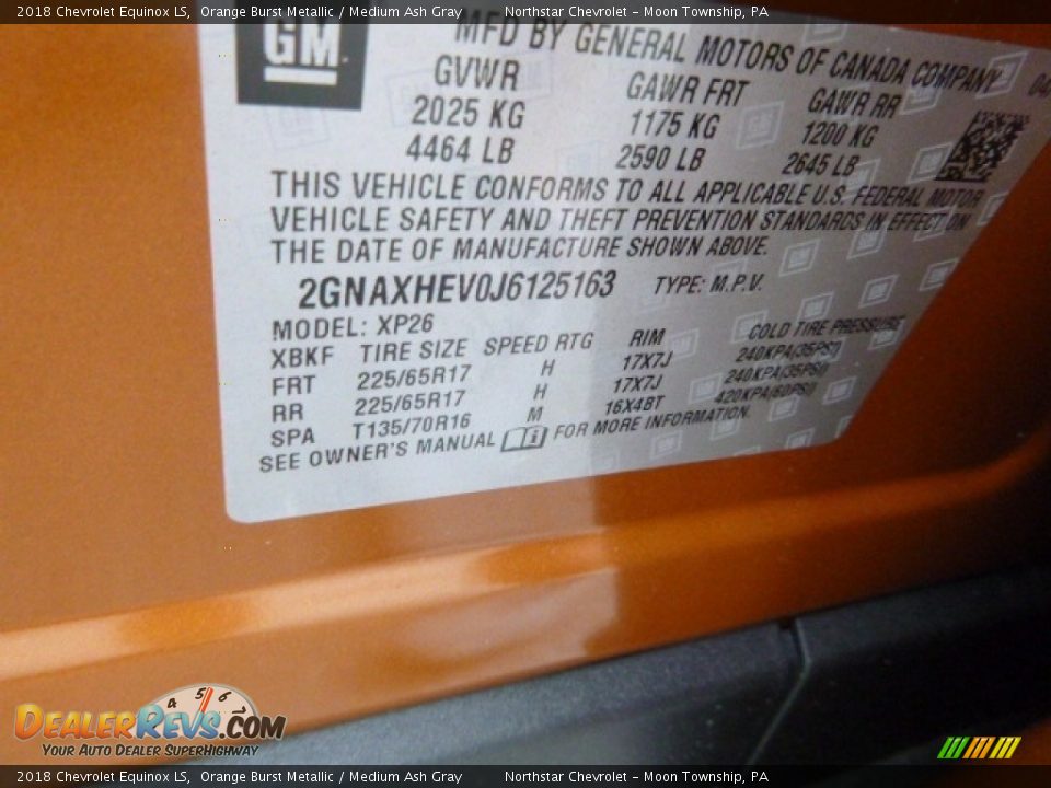 2018 Chevrolet Equinox LS Orange Burst Metallic / Medium Ash Gray Photo #17