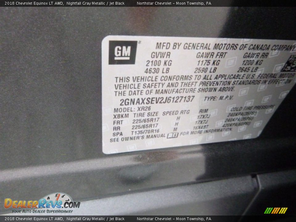 2018 Chevrolet Equinox LT AWD Nightfall Gray Metallic / Jet Black Photo #17