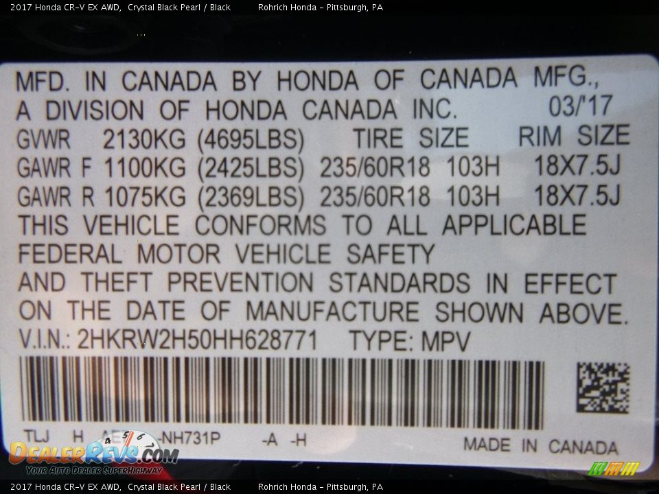 2017 Honda CR-V EX AWD Crystal Black Pearl / Black Photo #10