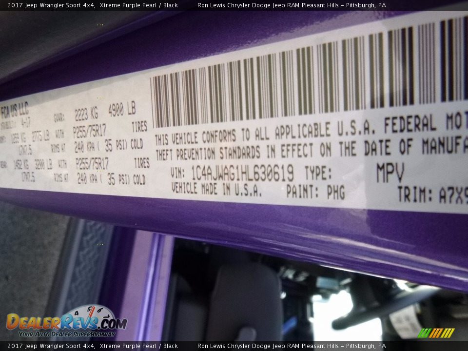 2017 Jeep Wrangler Sport 4x4 Xtreme Purple Pearl / Black Photo #15