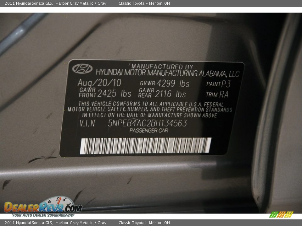 2011 Hyundai Sonata GLS Harbor Gray Metallic / Gray Photo #16