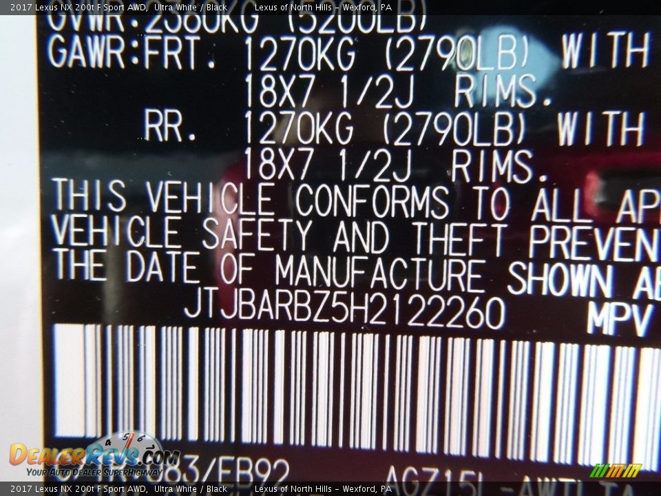 2017 Lexus NX 200t F Sport AWD Ultra White / Black Photo #11