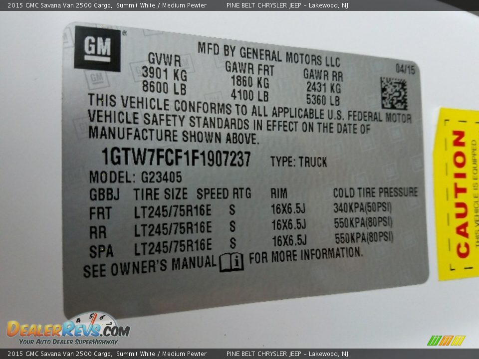 2015 GMC Savana Van 2500 Cargo Summit White / Medium Pewter Photo #21