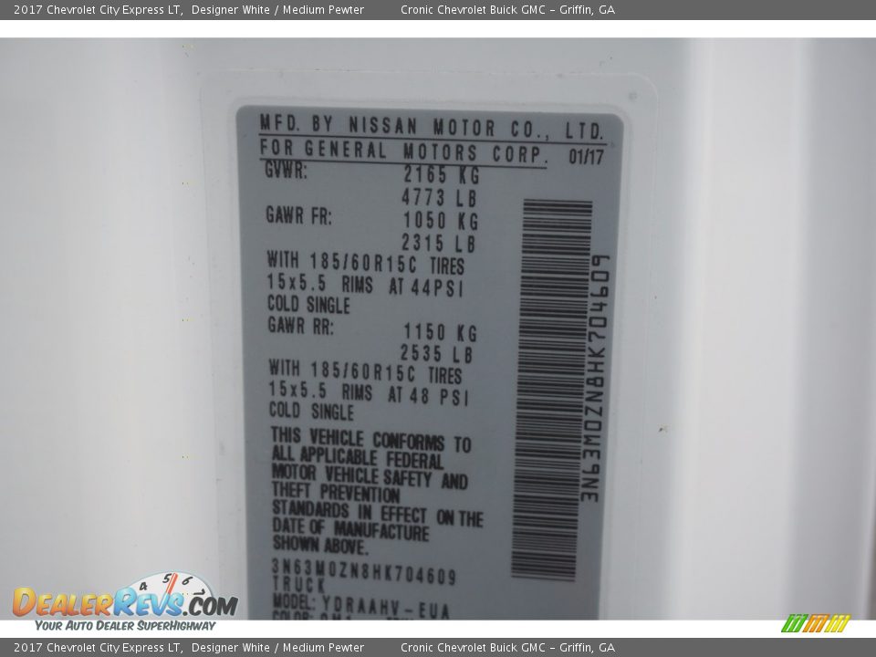 2017 Chevrolet City Express LT Designer White / Medium Pewter Photo #16