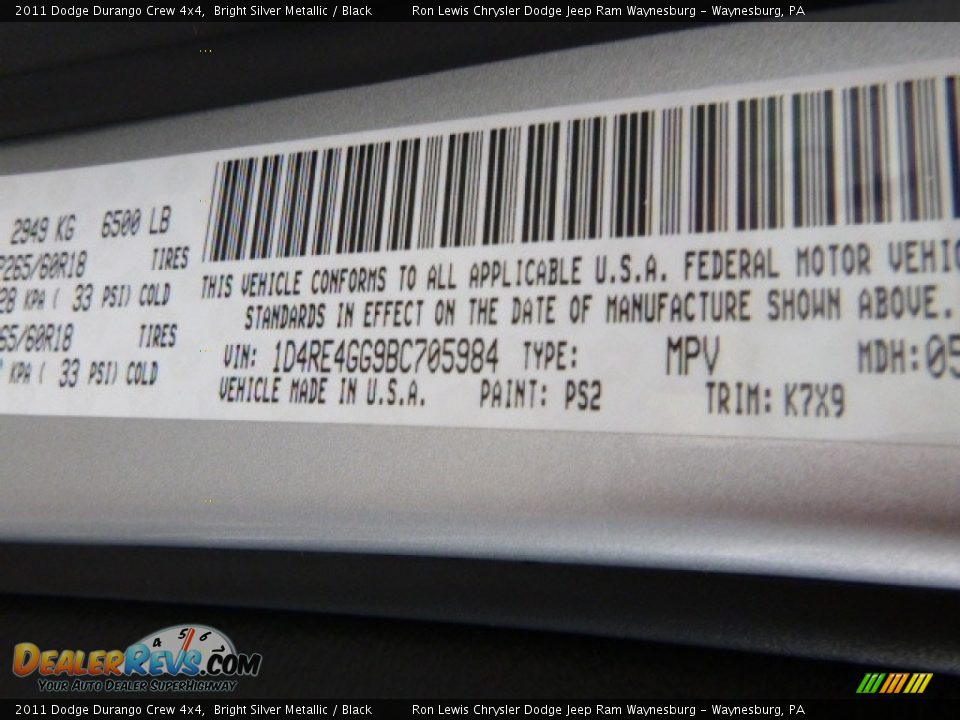 2011 Dodge Durango Crew 4x4 Bright Silver Metallic / Black Photo #15