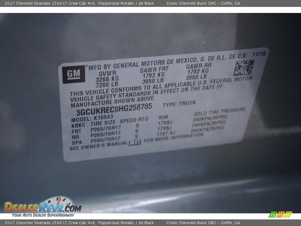 2017 Chevrolet Silverado 1500 LT Crew Cab 4x4 Pepperdust Metallic / Jet Black Photo #15