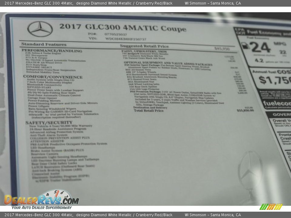 2017 Mercedes-Benz GLC 300 4Matic Window Sticker Photo #11