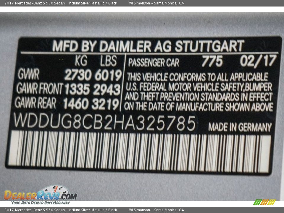 2017 Mercedes-Benz S 550 Sedan Iridium Silver Metallic / Black Photo #6