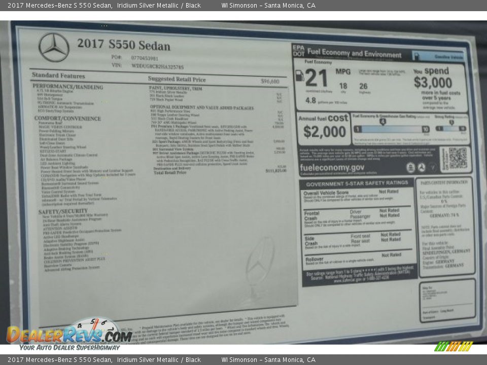 2017 Mercedes-Benz S 550 Sedan Iridium Silver Metallic / Black Photo #11