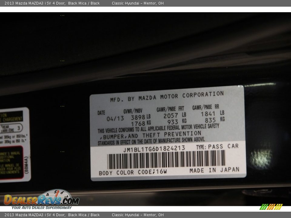 2013 Mazda MAZDA3 i SV 4 Door Black Mica / Black Photo #16