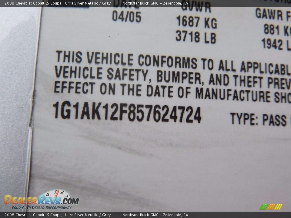 2008 Chevrolet Cobalt LS Coupe Ultra Silver Metallic / Gray Photo #17