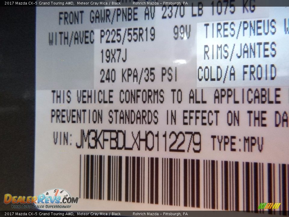 2017 Mazda CX-5 Grand Touring AWD Meteor Gray Mica / Black Photo #10