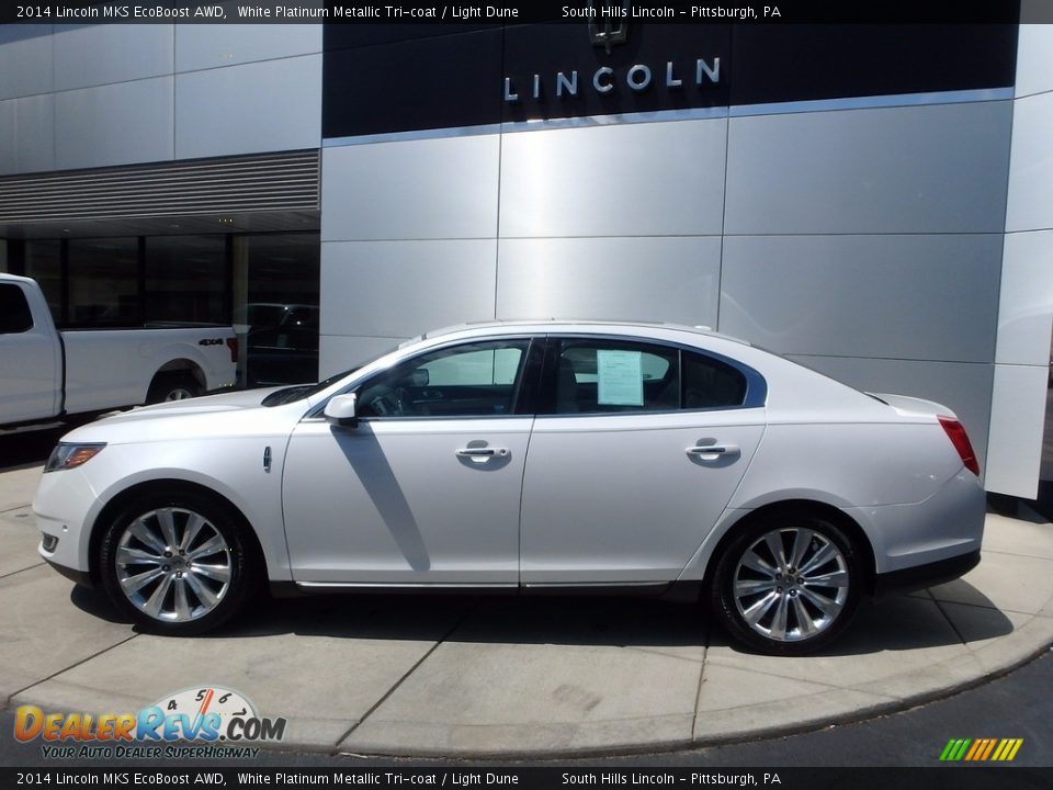 2014 Lincoln MKS EcoBoost AWD White Platinum Metallic Tri-coat / Light Dune Photo #2