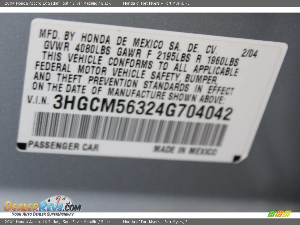 2004 Honda Accord LX Sedan Satin Silver Metallic / Black Photo #30