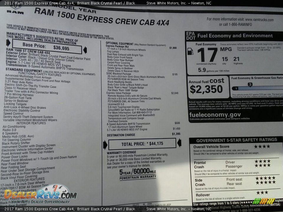 2017 Ram 1500 Express Crew Cab 4x4 Window Sticker Photo #31