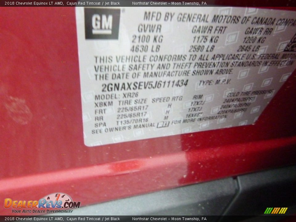 2018 Chevrolet Equinox LT AWD Cajun Red Tintcoat / Jet Black Photo #17