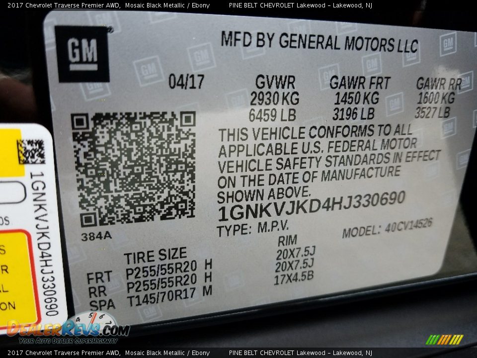 2017 Chevrolet Traverse Premier AWD Mosaic Black Metallic / Ebony Photo #7