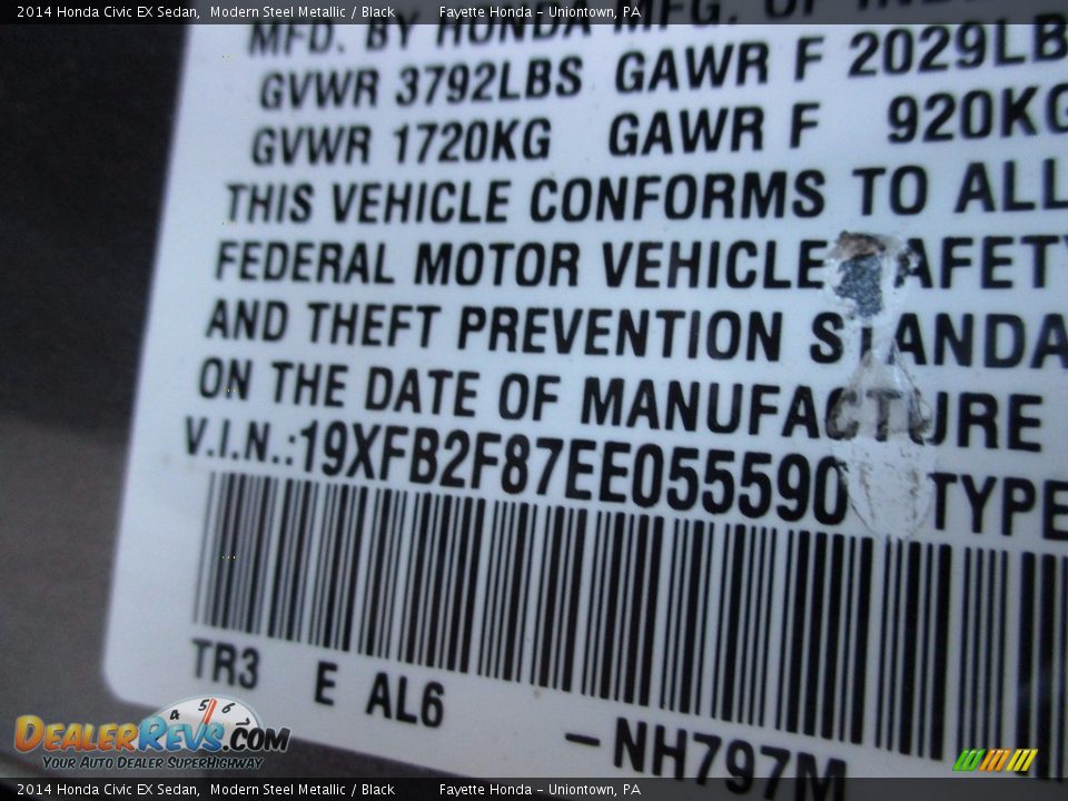 2014 Honda Civic EX Sedan Modern Steel Metallic / Black Photo #9