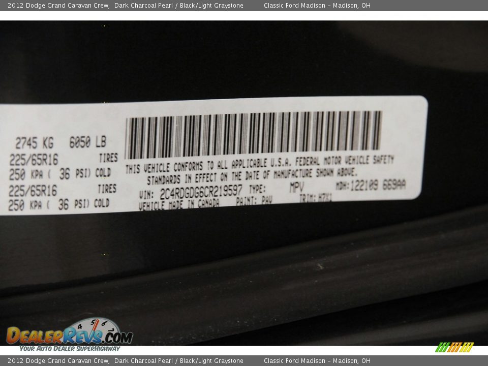 2012 Dodge Grand Caravan Crew Dark Charcoal Pearl / Black/Light Graystone Photo #23