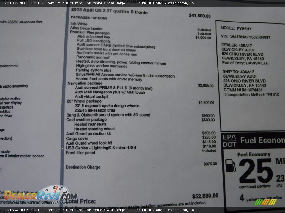 2018 Audi Q5 2.0 TFSI Premium Plus quattro Ibis White / Atlas Beige Photo #7